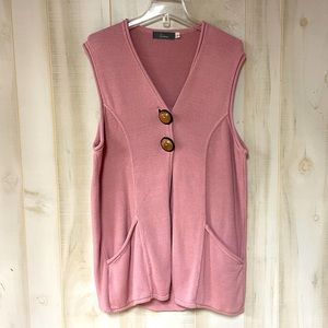 Willow Pink Knit Tunic Vest Wooden Buttons Pockets, Sz S